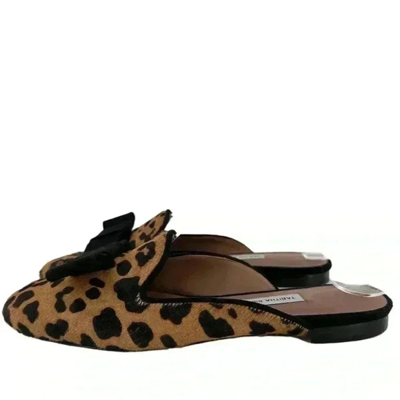 Tabitha Simmons flats size 36 brown calf hair cheetah print slip on bow mules - Picture 5 of 13